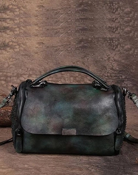 Hand-Dyed Vintage Womens Leather Handbags Brown Side Bag Red SHoulder Bag Purse for Ladies