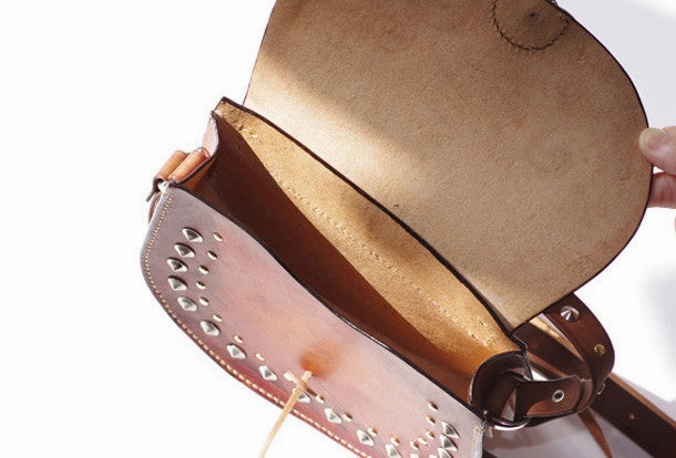 Handcraft retro crossbody leather rivet hand dyed shoulder bag /handbag for women