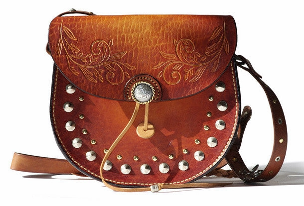 Handcraft retro crossbody leather rivet hand dyed shoulder bag /handbag for women
