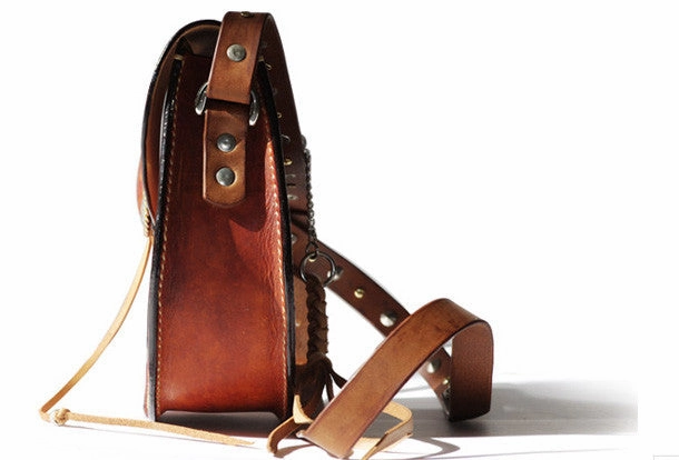 Handcraft retro crossbody leather rivet hand dyed shoulder bag /handbag for women