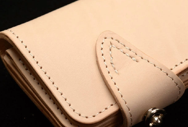 Handmade beige leather biker wallet chain men leather Long wallet purse clutch for men