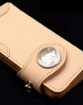 Handmade beige leather biker wallet chain men leather Long wallet purse clutch for men