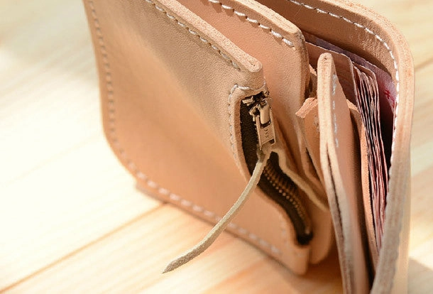 Handmade beige leather billfold biker wallet chain bifold billfold wallet purse clutch for men