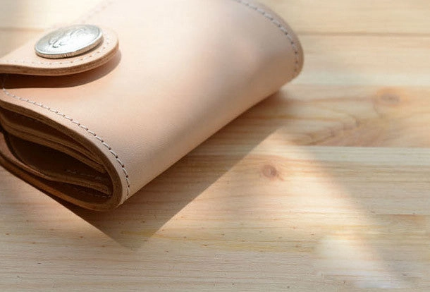 Handmade beige leather billfold biker wallet chain bifold billfold wallet purse clutch for men
