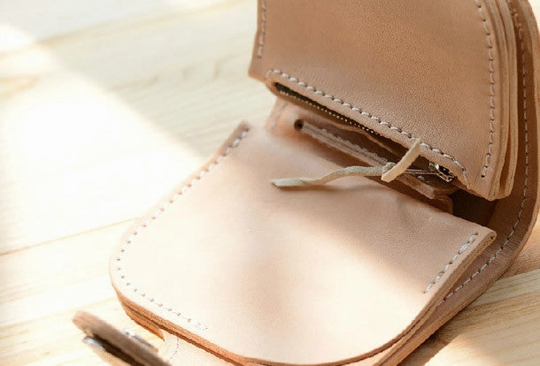 Handmade beige leather billfold biker wallet chain bifold billfold wallet purse clutch for men