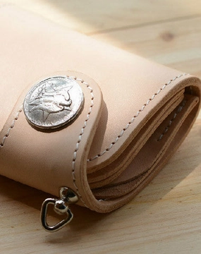 Handmade beige leather billfold biker wallet chain bifold billfold wallet purse clutch for men
