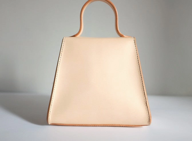 Handmade Beige Leather Box Womens Handbag Shoulder Bag Crossbody Purse for Women