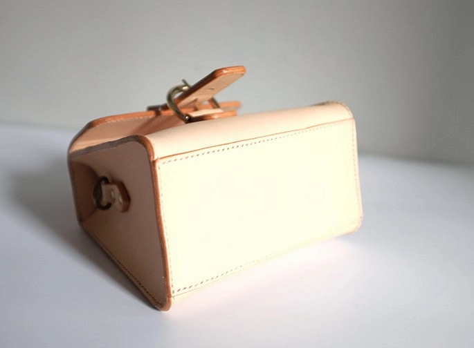 Handmade Beige Leather Box Womens Handbag Shoulder Bag Crossbody Purse for Women