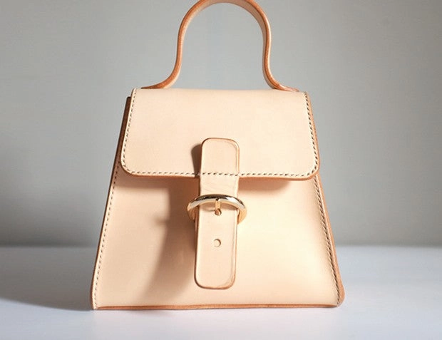 Handmade Beige Leather Box Womens Handbag Shoulder Bag Crossbody Purse for Women