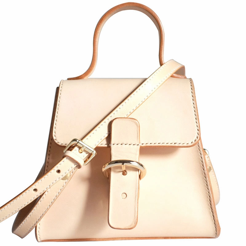 Handmade Beige Leather Box Womens Handbag Shoulder Bag Crossbody Purse for Women