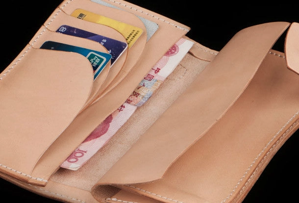 Handmade beige leather men biker wallet Long wallet with multi card clutch for men