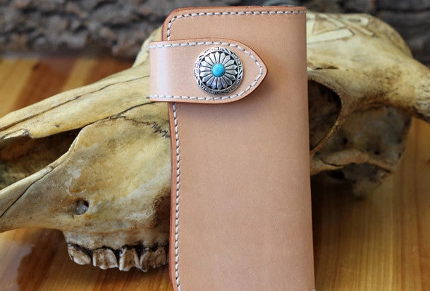 Handmade biker wallet leather beige biker wallet chain bifold Long wallet purse clutch for men