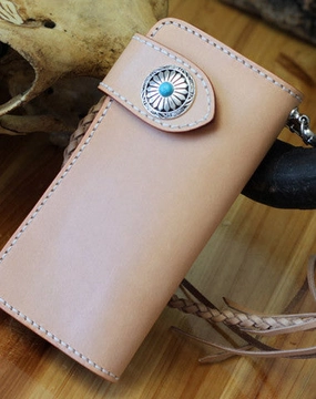 Handmade biker wallet leather beige biker wallet chain bifold Long wallet purse clutch for men