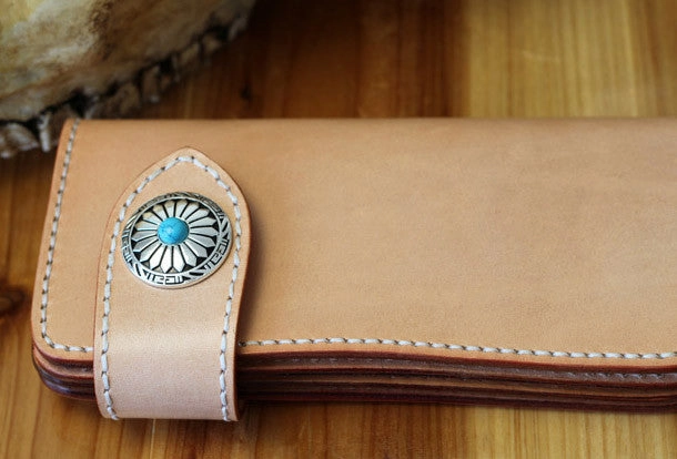 Handmade biker wallet leather beige biker wallet chain bifold Long wallet purse clutch for men