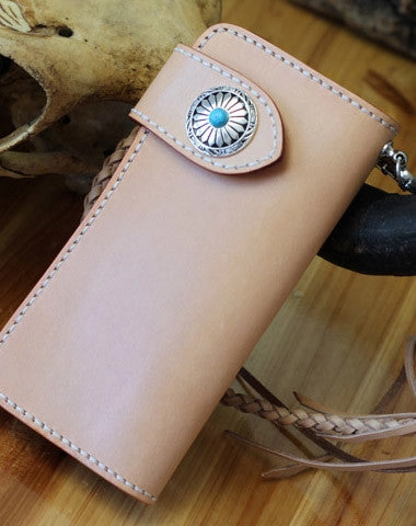 Handmade biker wallet leather beige biker wallet chain bifold Long wallet purse clutch for men