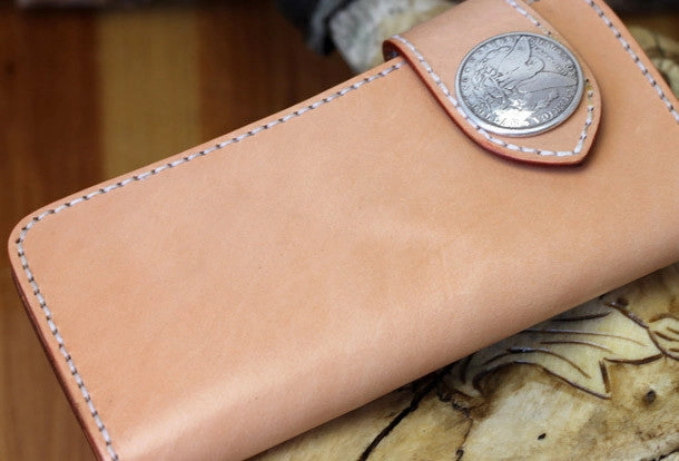 Handmade biker wallet leather beige biker wallet chain bifold Long wallet purse clutch for men