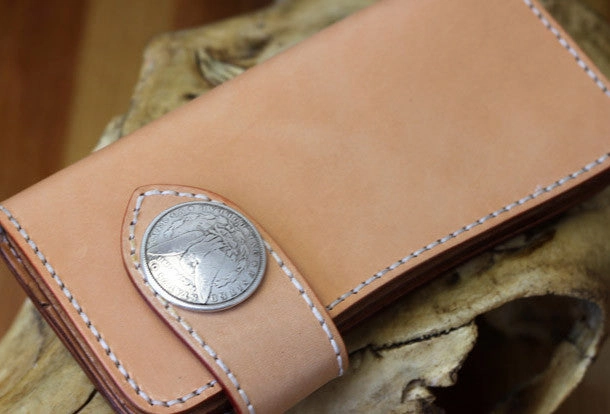 Handmade biker wallet leather beige biker wallet chain bifold Long wallet purse clutch for men
