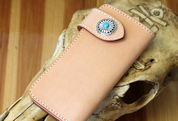 Handmade biker wallet leather beige biker wallet chain bifold Long wallet purse clutch for men