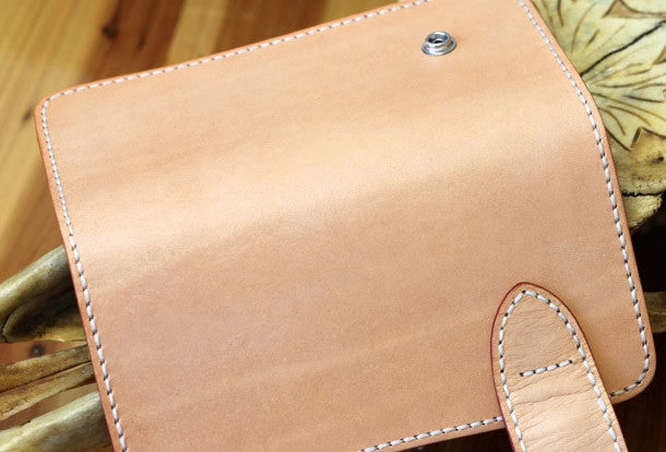 Handmade biker wallet leather beige biker wallet chain bifold Long wallet purse clutch for men