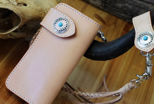 Handmade biker wallet leather beige biker wallet chain bifold Long wallet purse clutch for men