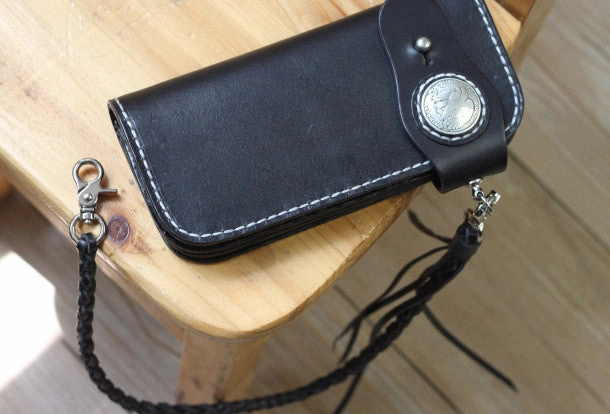 Handmade biker wallet leather black vintage men biker wallet bifold Long wallet purse clutch for men