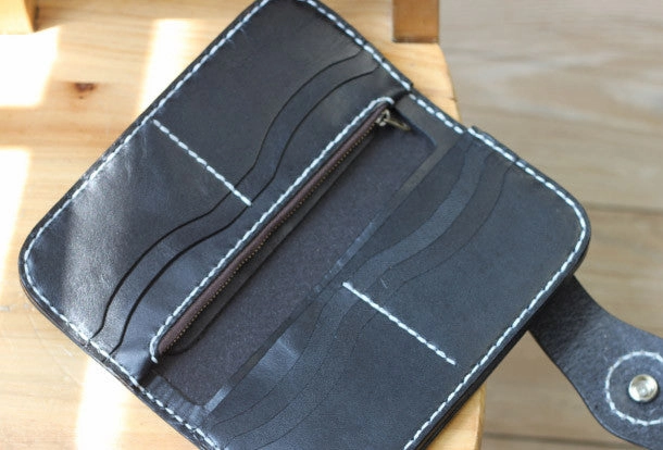 Handmade biker wallet leather black vintage men biker wallet bifold Long wallet purse clutch for men