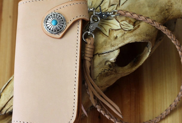 Handmade biker wallet leather vintage beige biker wallet chian Long wallet clutch purse for men