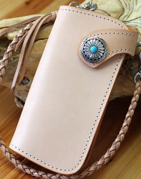 Handmade biker wallet leather vintage beige biker wallet chian Long wallet clutch purse for men