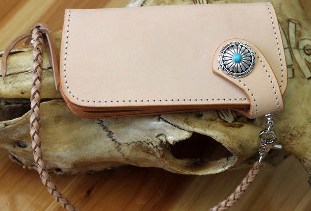 Handmade biker wallet leather vintage beige biker wallet chian Long wallet clutch purse for men