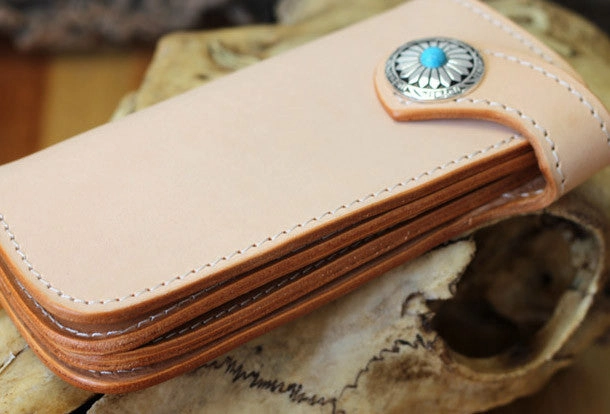 Handmade biker wallet leather vintage beige biker wallet chian Long wallet clutch purse for men