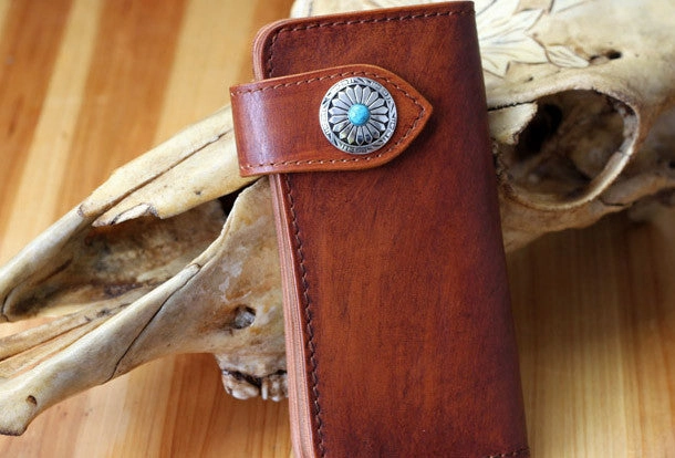 Handmade biker wallet leather vintage brown biker wallet chian Long wallet clutch purse for men