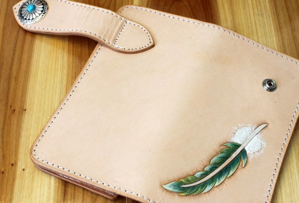 Handmade biker wallet leather vintage feather biker wallet chain Long wallet clutch purse for men