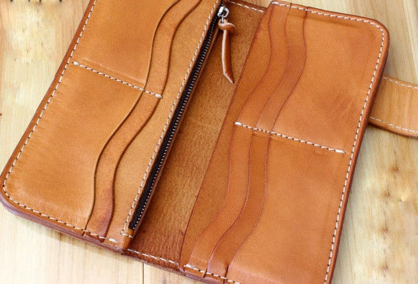 Handmade biker wallet leather vintage feather biker wallet chain Long wallet clutch purse for men