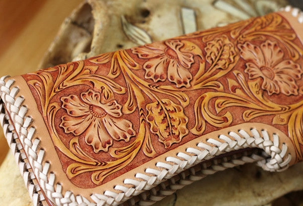 Handmade biker wallet vintage floral men biker wallet leather Long wallet purse clutch for men