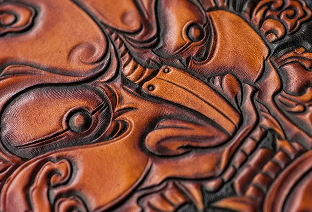 Handmade black brown leather prajna carved biker wallet Long wallet clutch for men