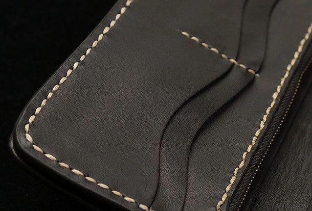 Handmade black brown leather skull carved biker wallet Long wallet clutch for men