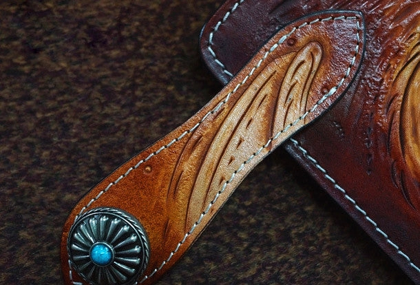 Handmade black color leather prajna carved biker wallet chain Long wallet clutch for men