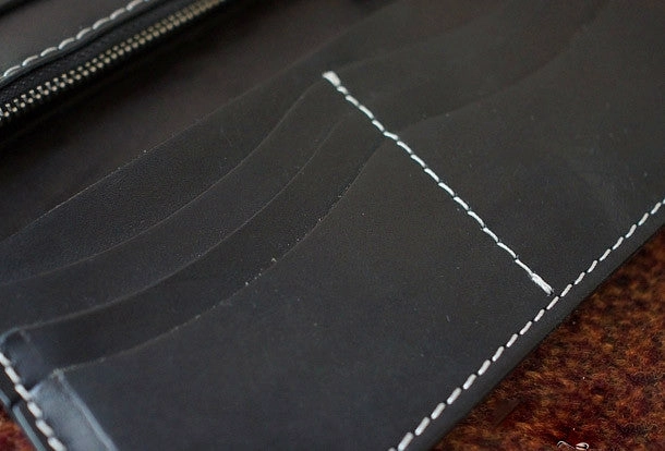 Handmade black color leather prajna carved biker wallet chain Long wallet clutch for men