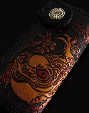 Handmade black color leather toad carved biker wallet Long wallet clutch for men