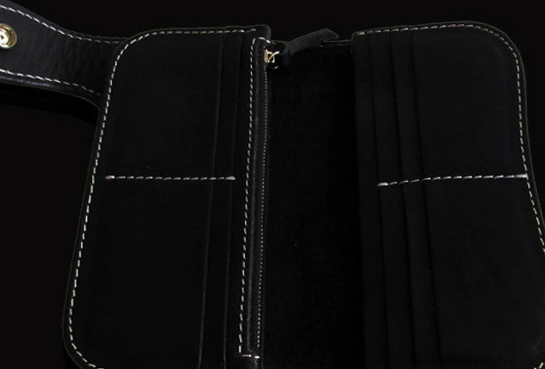Handmade black color leather toad carved biker wallet Long wallet clutch for men