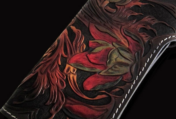 Handmade black color leather toad carved biker wallet Long wallet clutch for men