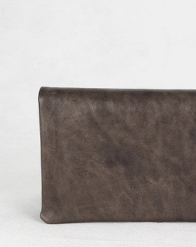 Handmade black gray vintage minimalist leather phone clutch long zip wallet for men
