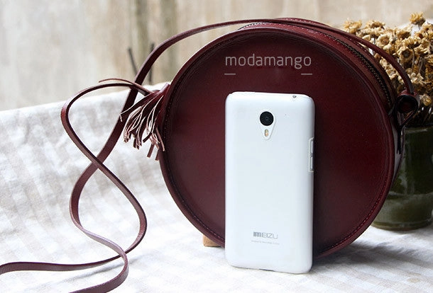 Handmade Black Leather Circle bag for women leather shoulder bag crossbody bag