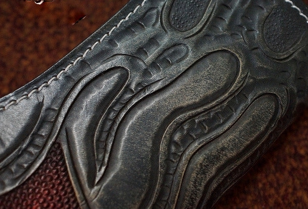 Handmade black leather punk skull carved biker chain wallet Long wallet clutch for men