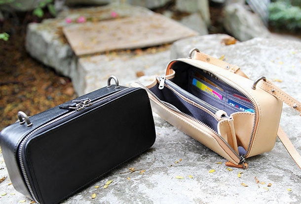 Handmade black purse leather crossbody bag purse shoulder bag for women