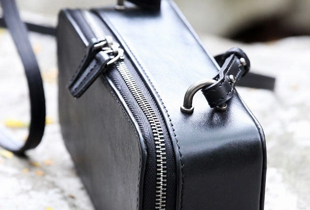 Handmade black purse leather crossbody bag purse shoulder bag for women