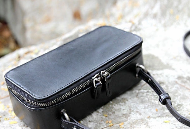Handmade black purse leather crossbody bag purse shoulder bag for women