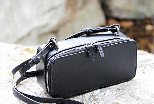 Handmade black purse leather crossbody bag purse shoulder bag for women