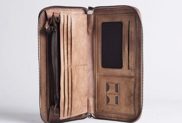 Handmade braided long wallet leather men phone zip clutch vintage wallet for men