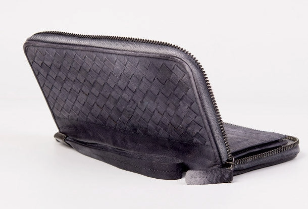 Handmade braided long wallet leather men phone zip clutch vintage wallet for men